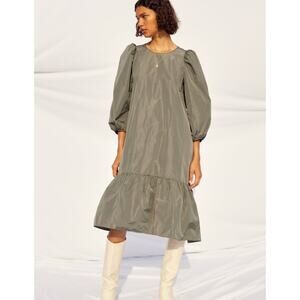 Aritzia Wilfred Sedona Parachute Tiered Midi Dress Puff-Sleeve Taffeta Dress
